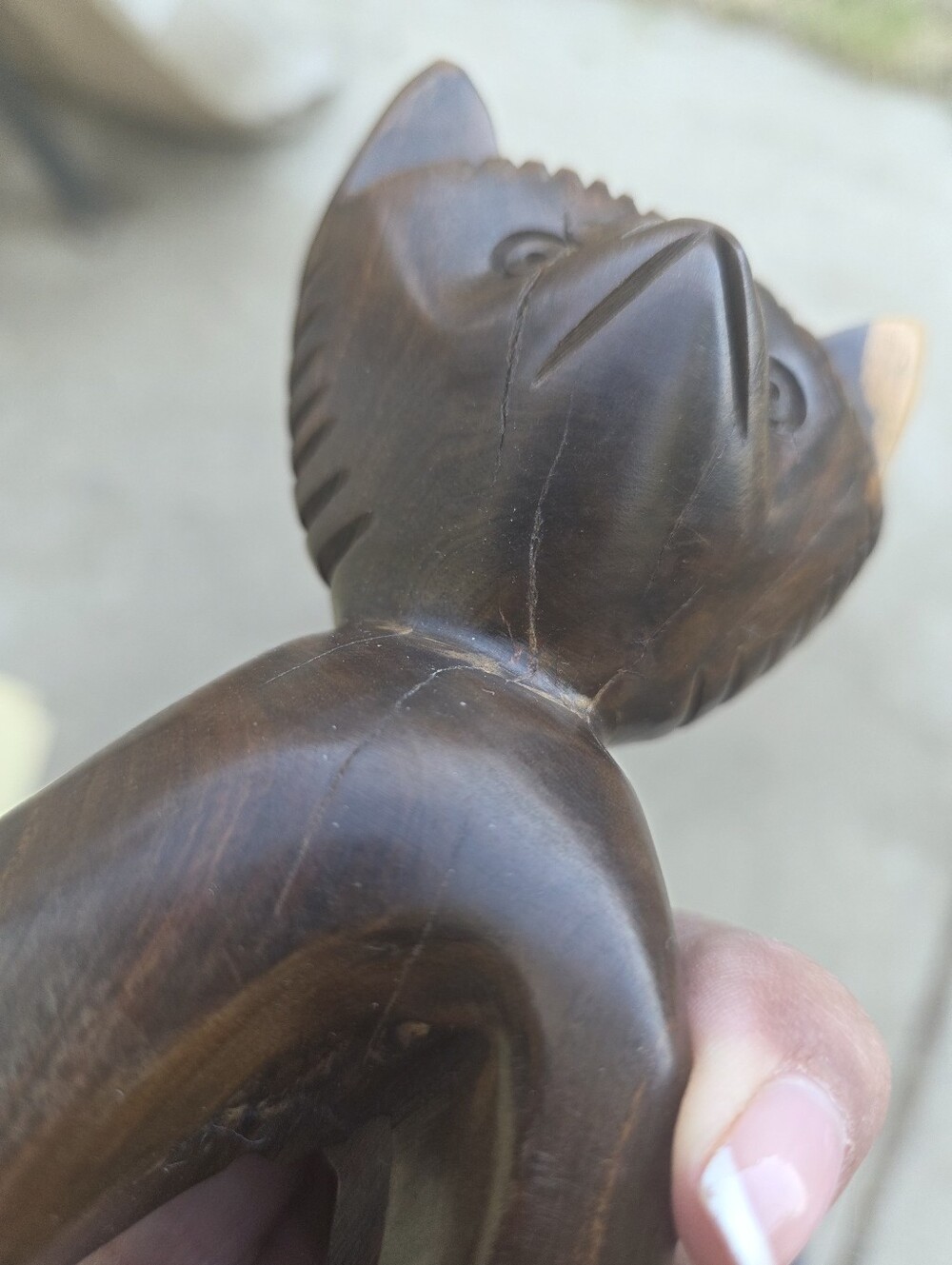 Wooden Carved Cat Figurine - Dark Brown - Picture 8 of 10